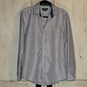 Nine West Slim‎ Fit black white men's long-sleeve button-down shirt M